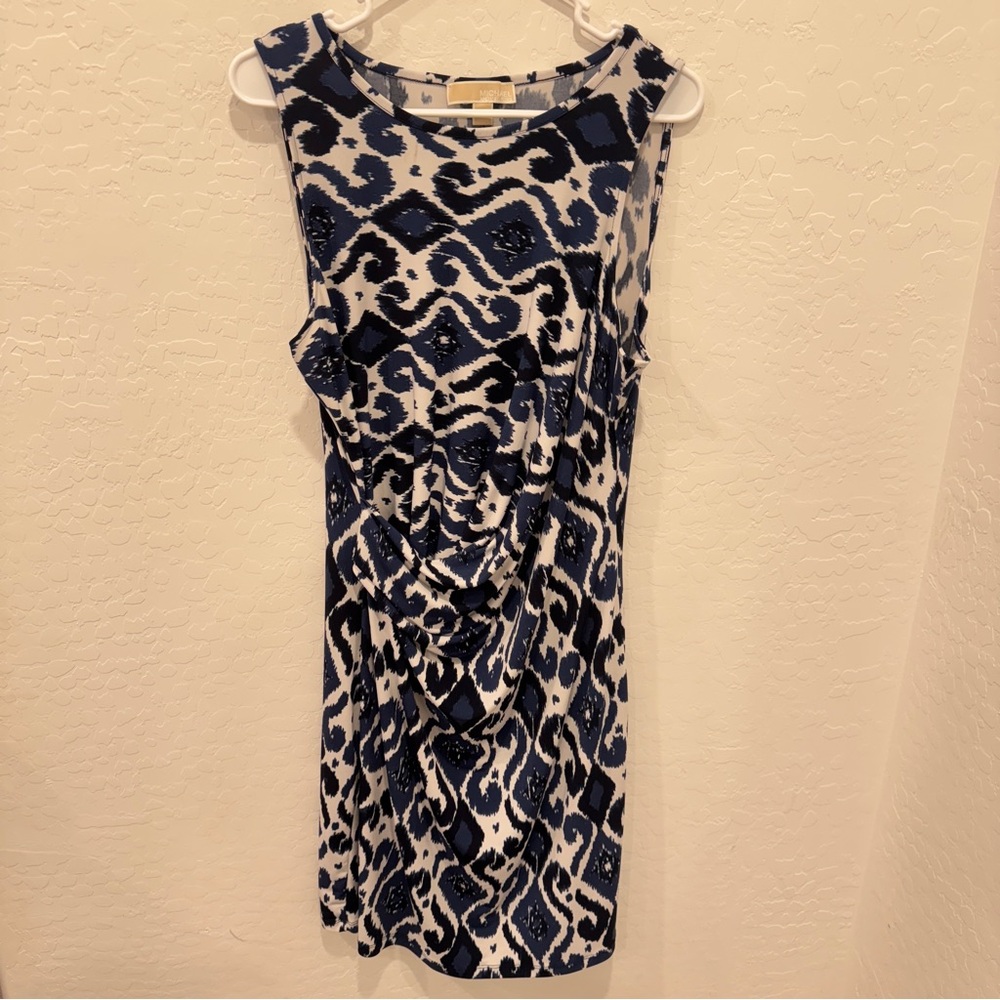 MICHAEL Michael Kors Ikat Dress Womens Large Blue White Patterned Sleeveless